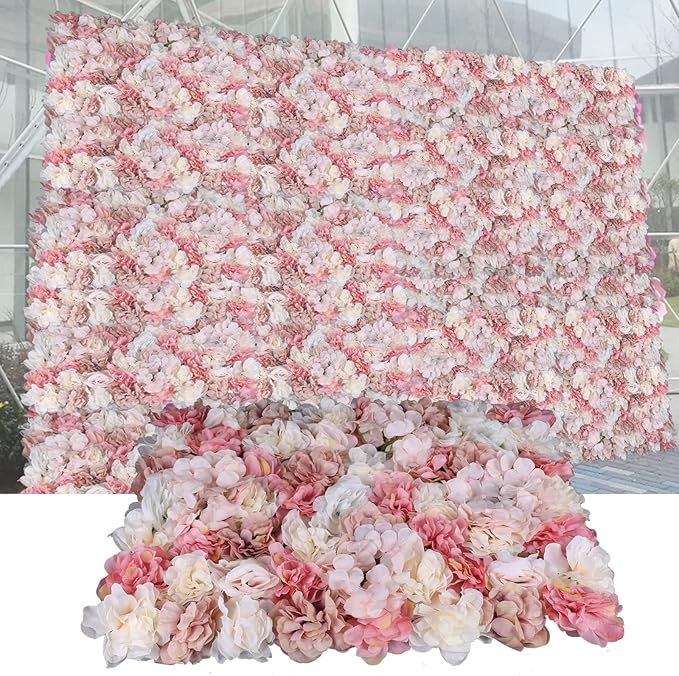 6pcs Flower Wall Panel Set, Artificial Wall Flower Backdrop,Artificial Flower Wall Mat Silk Rose Flower Panels,Hydrangea Rose Floral Panel for Party Wedding (6PCS Rose Hydrangea)