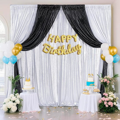 Silver Photo Backdrop 2 Panels 4.8x8FT Long Backdrop Drapes Curatin Glitter Sequin Background with Rod Pockets for Party Birthday Wedding Photography