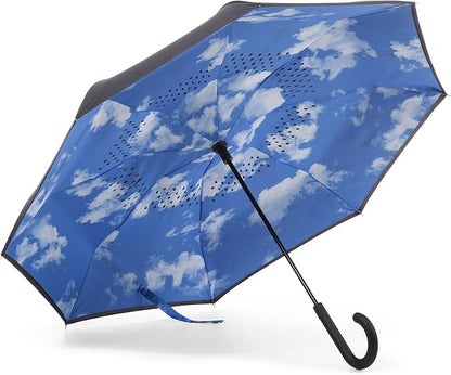 Totes Auto Reverse Close Windproof Stick Inbrella with Water Repellent Protection