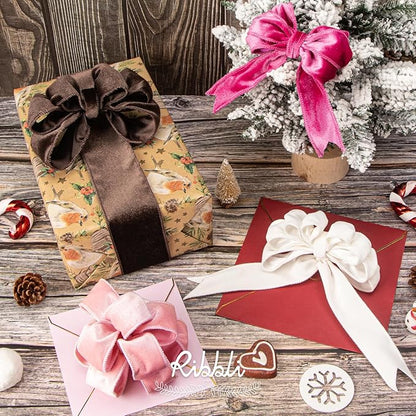 Ribbli Dark Brown Velvet Wired Ribbon 2.5 Inch Velvet with Satin Christmas Ribbon for Gift Wrapping Christmas Tree Decoration Crafts Wreaths Supplies-Continuous 10 Yards