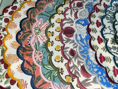 Ridhi Mix Bo-ho Round Place Mat Double Layer Floral Cotton Washable Placemats 15" Round Embroidery Block Print Table Mat Pack of 4-15 Inch Round