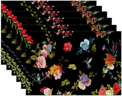 Vintage Rose Peony Flowers Placemats Set of 6 Place Mats for Kitchen Table Washable Farmhouse Linen Table Mats Dining Decoration 12x18 Inch