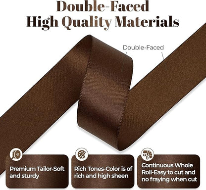 Brown Satin Ribbon, Double Faced 1 Inch X 25 Yards Brown Ribbon, Premium Satin Ribbon for Gift Wrapping, Crafts, Hair Bow Making, Sewing, Flower Bouquet, Wedding Party Decor