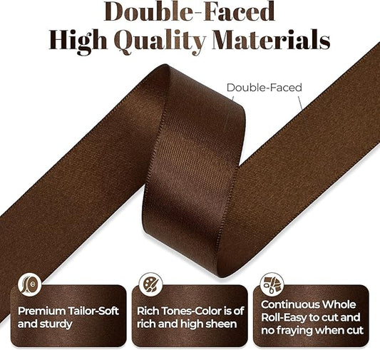Brown Satin Ribbon, Double Faced 1 Inch X 25 Yards Brown Ribbon, Premium Satin Ribbon for Gift Wrapping, Crafts, Hair Bow Making, Sewing, Flower Bouquet, Wedding Party Decor