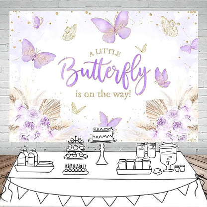 Mocsicka Butterfly Baby Shower Backdrop for Girl's A Little Butterfly is on The Way Pink Florals Flowers Photography Background Princess Girl Party Decoration Photography Props (10x7ft, Purple)