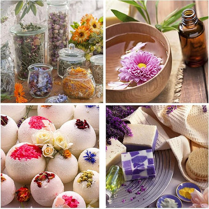 15g/Bag Dried Flowers,100% Natural Dried Flowers Herbs Kit for Soap Making, DIY Candle Making,Bath - Include Rose Petals,Lavender,Don't Forget Me,Lilium,Jasmine,Rosebudsand More(16 Bags)