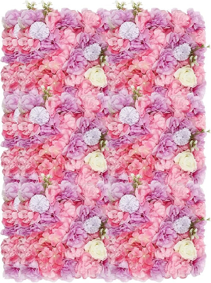 12Pcs Artificial Flower Wall Panel 3D Floral Backdrop Wall 15" X 15" Flower Panel Decor Flower Backdrop Faux Rose Panels for Party Home Background Decor, Pink