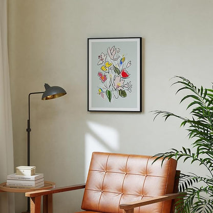 Abstract Floral Framed Wall Art for Bedroom, Colorful Botanical Canvas Prints, Hummingbird Painting Picture, Flower and Bird Wall Decor for Living Room Apartment Dorm Gallery, Hand-drawn Style Canvas Wall Art, Gifts for Friends & Family – 24" x 18"