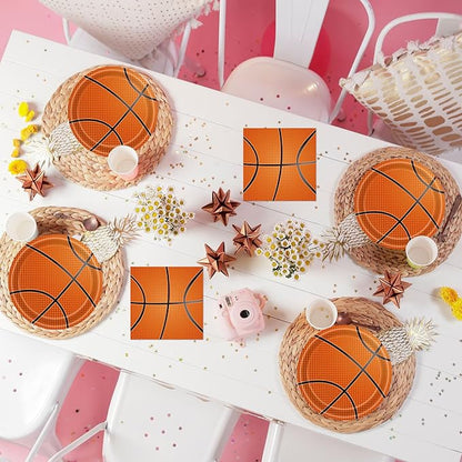 40 Pcs Basketball Plates and Napkins Party Supplies, Basketball Birthday Party Decorations Disposable Paper Plates and Napkins Tableware Set for Birthday Party Baby Shower Serves 20