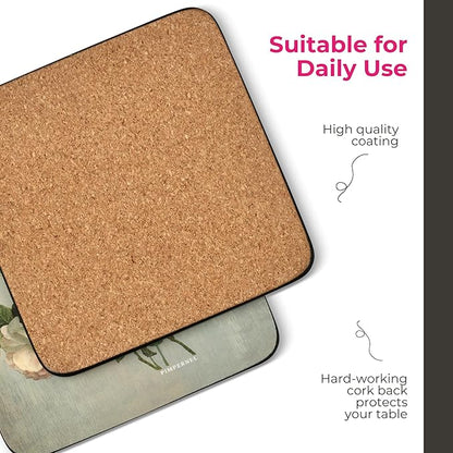 Pimpernel Vintage Collection Decorative Coasters, Set of 4 – 4" Square, 5mm Cork-Backed Drink Mats with Lacquer Finish, Heat & Stain Resistant Table Accents for Dining & Furniture Protection