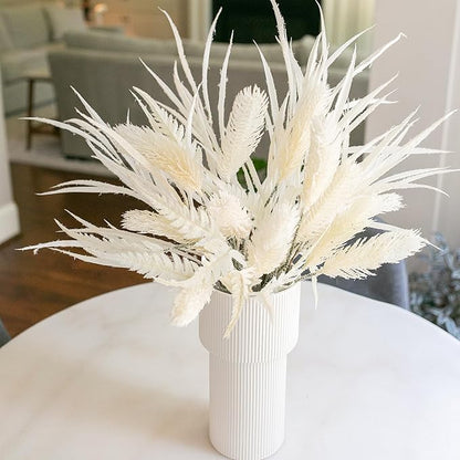 7 PCS Christmas Stems for Vases, 26 in Faux Stems Fake Plants Winter Stem Greenery Branches Fake Leaves Faux Foliage for DIY Craft Garland Home Kitchen Office Indoor Centerpiece Table Decor, White