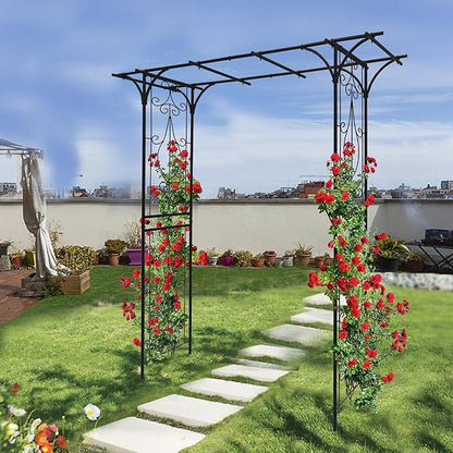 Metal Garden Arch, Assembly Garden Arbor,Trellis Climbing Plants Support, Rose Outdoor Arch,Wedding Arch Party Events Archway (Black, W20.47'' x H81.1)