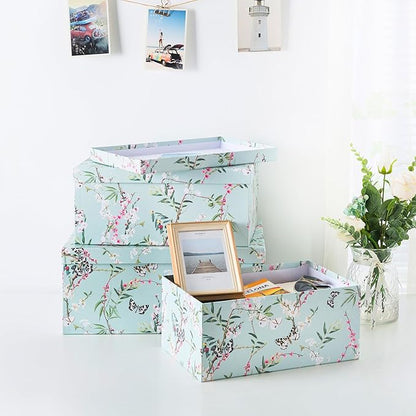 Soul & Lane Butterflies in Flight Photo Storage Boxes (Set of 3): Nesting Boxes with Lids, Floral Decorative Cardboard Containers, Paperboard Picture Storage for Photos, Nature Decor Cartons