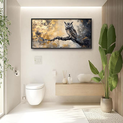 Owl Large Wall Art Framed Gold Wall Decor for Living Room Mountain Owl Pictures Oversized Canvas Print Painting Modern Extra Large Framed Artwork for Bedroom Office Home Decor 60"x30"