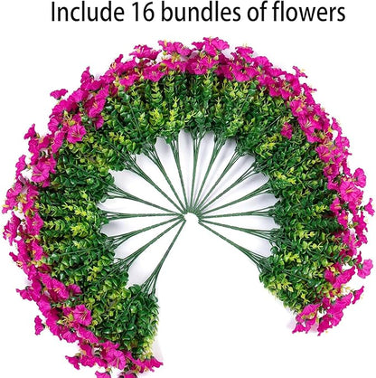Artificial Outdoor Flowers 16 Bundles Fake Morning Glory Flower Outdoor UV Resistant Plastic Faux Flowers Plants for Decoration Indoor Outdoor Hanging Window Box Planter Home Porch Decor (Fuchsia)
