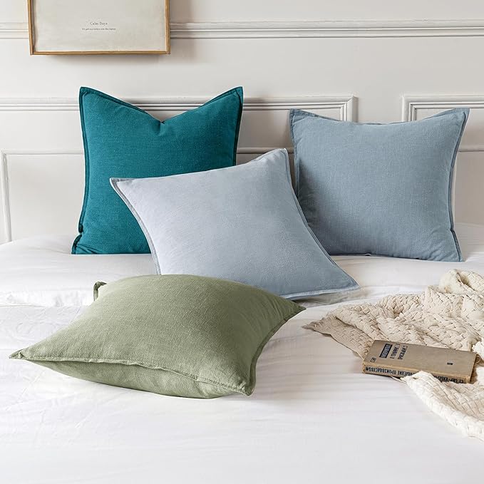 MIULEE Decorative Linen Euro Sham Pillow Covers 26x26 Sage Green Boho FarmhouseNeutral Couch Throw Pillows for Bed Pack of 2 Accent Modern Pillowcase Summer Sofa Livingroom Home Decor