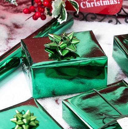 Merture Metallic Dark Green Wrapping Paper Roll - 17 In X 32.8 Ft(46.5 sq.ft.) with Grid Cutting Lines