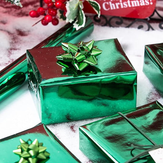 Merture Metallic Dark Green Wrapping Paper Roll - 17 In X 32.8 Ft(46.5 sq.ft.) with Grid Cutting Lines