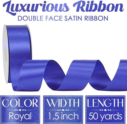 MEEDEE Royal Satin Ribbon 1-1/2 Inch Royal Blue Ribbon Lux Double Faced Satin Ribbons by 50 Yards Polyester Satin Ribbons for Crafts, Weddings, Flower Bouquet, Holiday Decorating