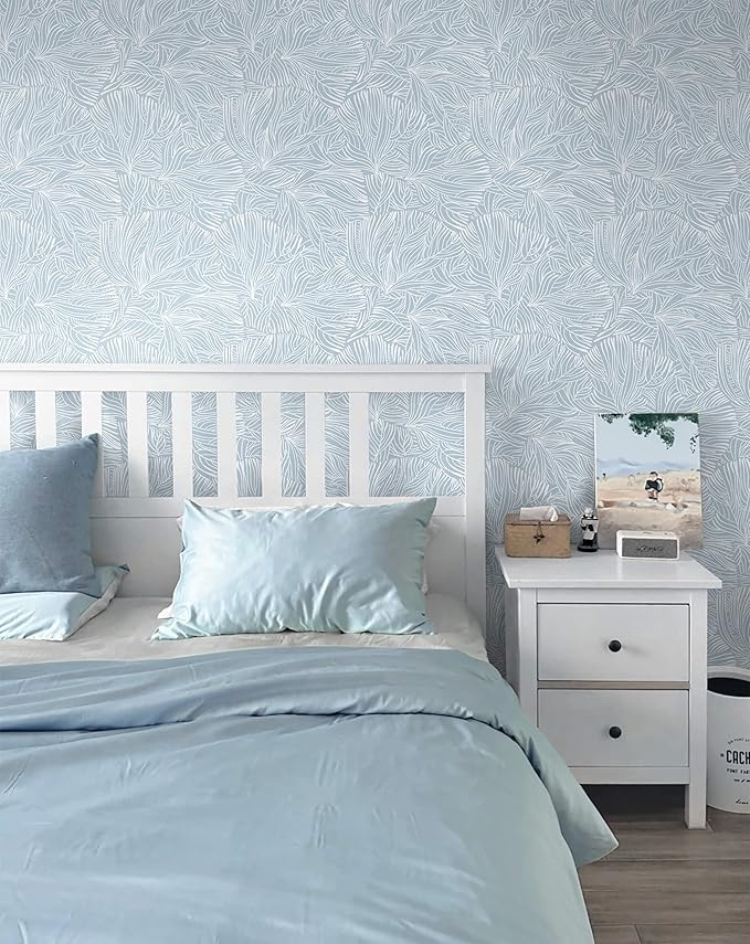 Heroad Boho Peel and Stick Wallpaper Blue Floral Contact Paper Modern Removable Self-Adhesive Wallpaper for Bedroom Living Room Cabinets Decoration Thicken Vinyl Roll Renter Friendly 17.3" x 98"