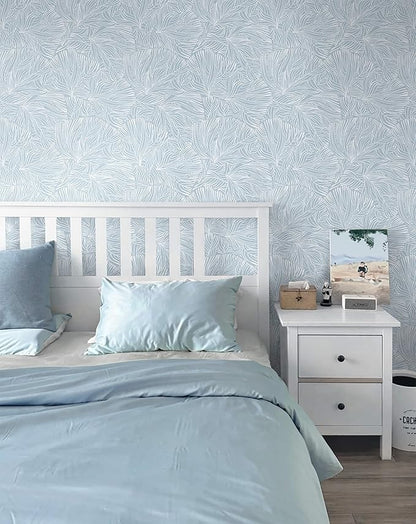 Heroad Boho Peel and Stick Wallpaper Blue Floral Contact Paper Modern Removable Self-Adhesive Wallpaper for Bedroom Living Room Cabinets Decoration Thicken Vinyl Roll Renter Friendly 17.3" x 98"
