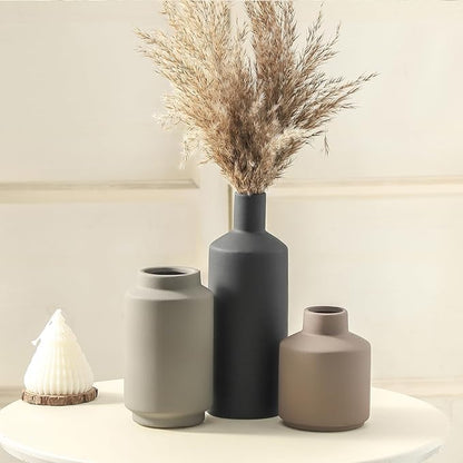 Ceramic Vase Set of 3, Modern Decorative Vases for Home Decor, Small Flower Pottery Vase Sets, Boho Farmhouse Rustic Vases for Living Room, Kitchen, Bedroom, Bathroom, Shelf, Table
