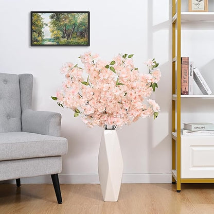 Sunm Boutique Champagne Faux Cherry Blossom Branches, Artificial Cherry Blossom Stems Cherry Blossom Flowers Vase Arrangements for Wedding Home Party Kitchen Decor, Set of 3
