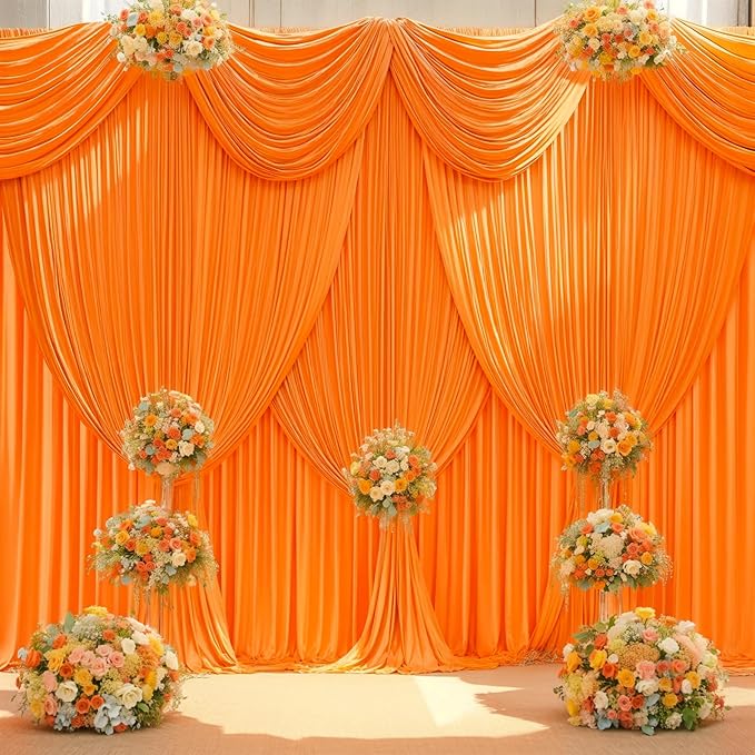Orange Backdrop Curtain 10 Panels-Wrinkle-Free Curtains Polyester Photography Drapes for Baby Shower Birthday Party Photo Background Backdrop Stand- 40 X10FT (Orange)