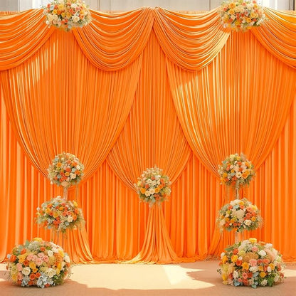 Orange Backdrop Curtain 10 Panels-Wrinkle-Free Curtains Polyester Photography Drapes for Baby Shower Birthday Party Photo Background Backdrop Stand- 40 X10FT (Orange)