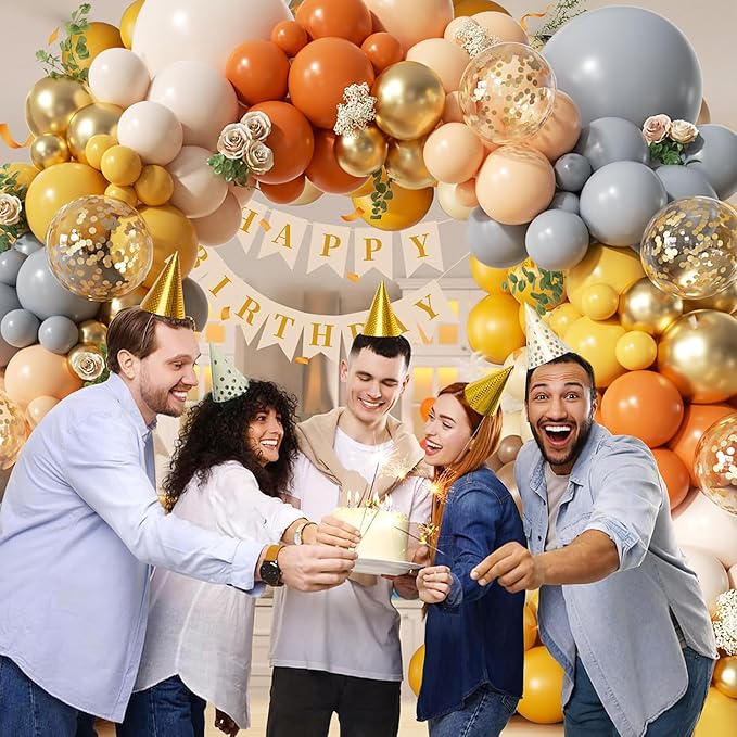 Dusty Orange Balloon Arch Kit, 152Pcs Dusty Orange Grey Pastel Orange Lemon Yellow White Sand Gold Confetti Balloons for Baby Bridal Shower Wedding Engagement Birthday Party Decorations