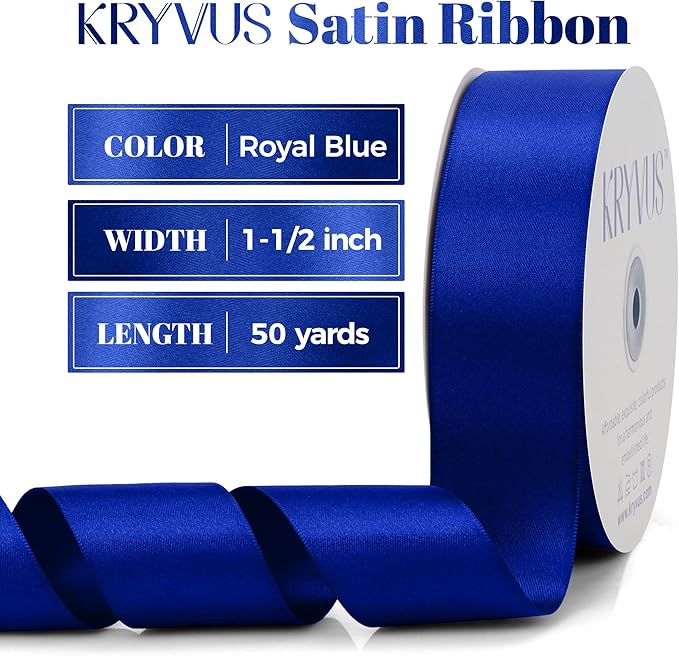 Royal Blue Satin Ribbon, 1.5 Inch X 50 Yards, Premium Polyester Satin for Gift Wrapping, Crafts, Wedding Decor