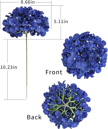 DuHouse Artificial Hydrangea Silk Flower Heads with Stem Fake Hydrangea Flowers for Wedding Home Garden Centerpiece Pack of 6(Klein Blue)