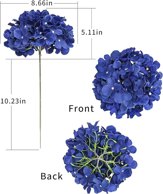 DuHouse Artificial Hydrangea Silk Flower Heads with Stem Fake Hydrangea Flowers for Wedding Home Garden Centerpiece Pack of 6(Klein Blue)