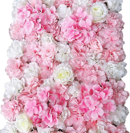 16"x 24" Artificial Flower Wall Panels,Flower Wall Mat Silk Flower Panels for Outdoor Garden Backyard Fence Fence Privacy Screen and Indoor Wall Decor (6Pcs Pink+White,Style 2)