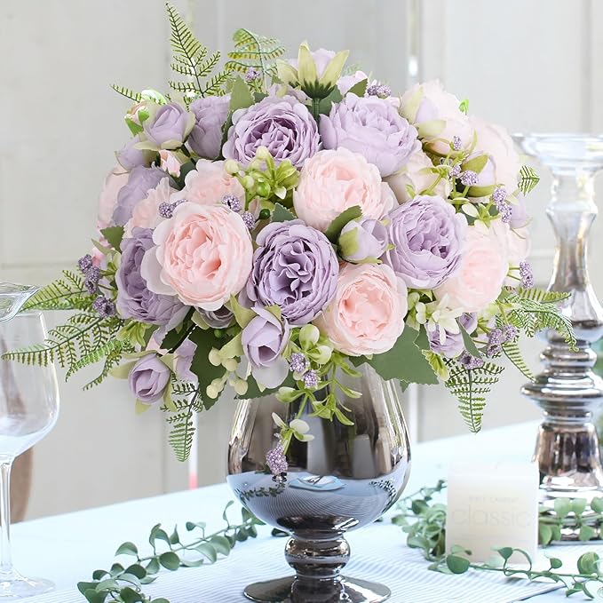 MARTINE MALL 8 Packs Peonies Artificial Flowers, Pinkish-Purple Artificial Peonies, Silk Peonies Flowers Fake Peonies Artificial Flowers Peonies Bouquet for Centerpiece Table Wedding Party Home Decor