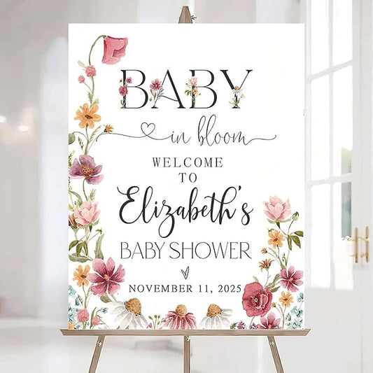 Editable Wildflower Baby Shower Welcome Sign, Personalized Boho Floral Baby Shower Sign, Spring Flowers Theme, Elegant Flower Decorations, Custom Name Signage for Boy or Girl #22
