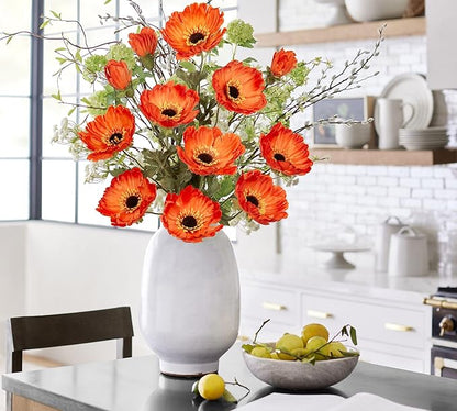 28.3" Orange Artificial Flowers Poppy Flowers 3Pcs Silk Fake Poppy Flowers Real Touch Faux Poppies Spring Flower Long Stem Arrangement with 4 Heads for Party Centerpiece Bouquet Table Home Decoration