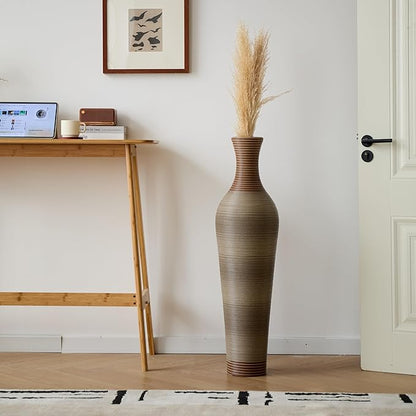 Large Hand-Woven Bamboo Floor Vase, Tall Home Decor Floor Vase for Fake Flower Dried, Flower Holder for Living Room, Bedroom, Dining Room, Entryway, Hallway