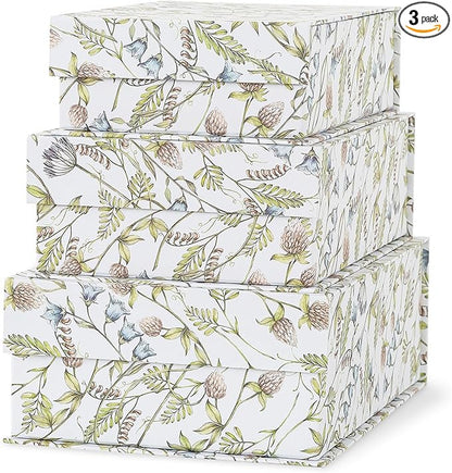 Soul & Lane Decorative Cardboard Storage Boxes, Set of 3 Floral Pattern Keepsake Boxes with Magnetic Closure, Nesting Memory Storage for Organizing and Home Décor, Wild Garden