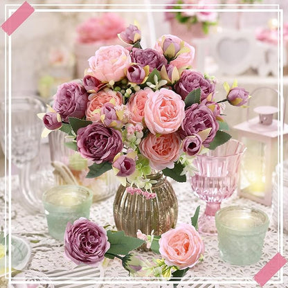 8 Bundles Artificial Peonies Flowers Boho Faux Flowers Arrangements Artificial Centerpiece Spring Bouquet Floral Wedding Decoration for Vase(Pink, Dark Pink)