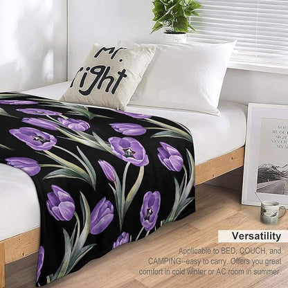 Purple Tulip Blanket Flower Gifts for Girls Women Tulip Floral Throw Blanket for Kids Adults Soft Warm Cozy Fleece Blanket for Couch Sofa Bed 40"x50"