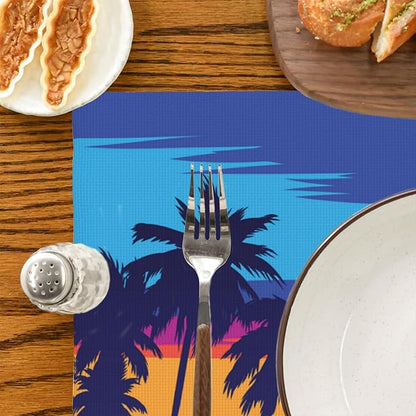 Placemats Set of 4 Palm Tree Orange Sunset Place Mats Washable Table Dinner Mats Linen Table Mats for Kitchen Dining Party Home Kitchen Decor 12x18 Inch