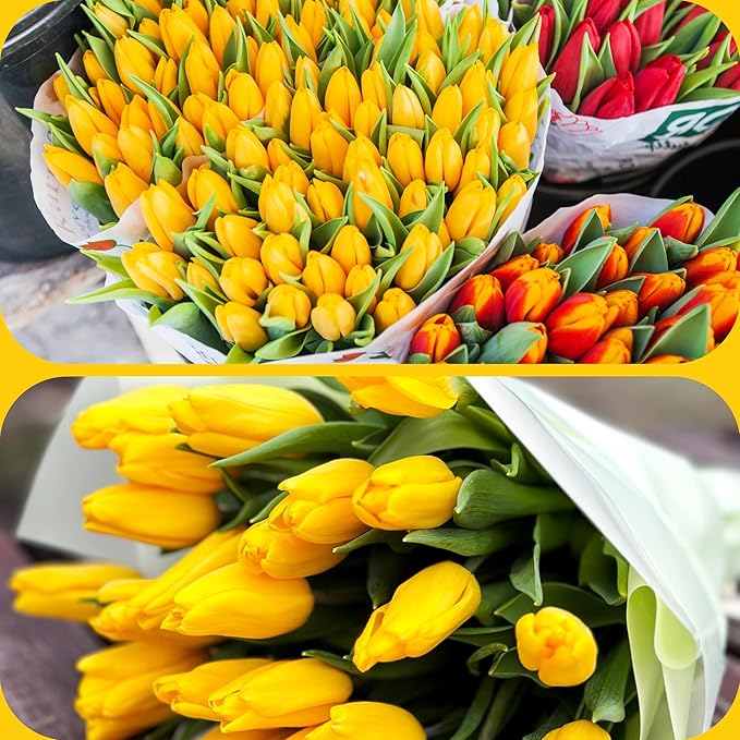 Sggvecsy 15 Pcs Fake Tulips Artificial Flowers Real Touch PU Faux Flowers Tulip Stems for Wedding Spring Bouquet Floral Arrangement Home Party Office Decorations for Mother's Day (Dark Yellow)