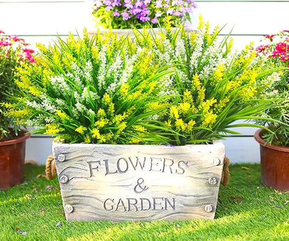 Artificial Plants Outdoor, 20 Pcs Fake Flowers UV Resistant Outdoor Fake Plants, Lavender Artificial Flowers Plastic Fake Faux Flowers Shrubs for Home Porch Garden Yard Window Box (Yellow White)