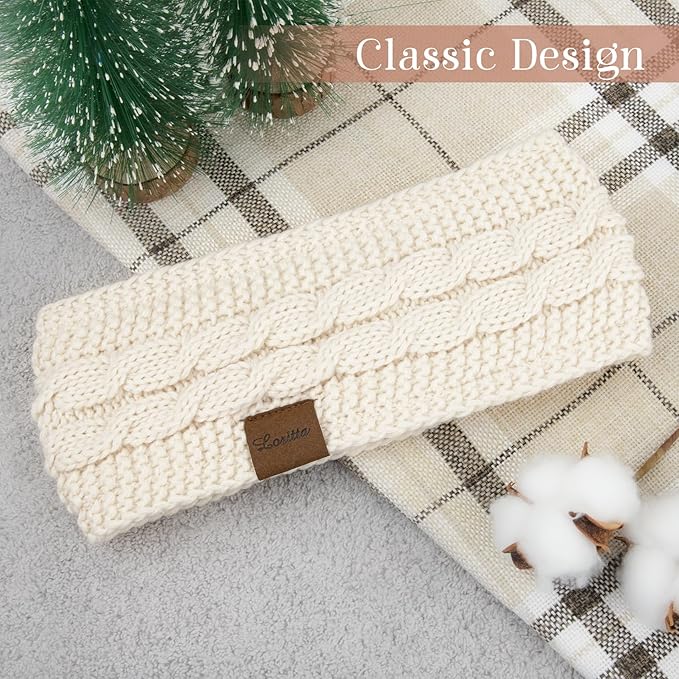 Loritta Womens Ear Warmers Headbands Winter Warm Fuzzy Cable Knit Head Wrap Fleece Lined Gifts