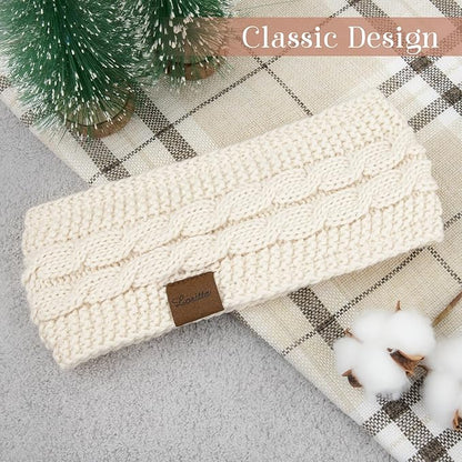 Loritta Womens Ear Warmers Headbands Winter Warm Fuzzy Cable Knit Head Wrap Fleece Lined Gifts