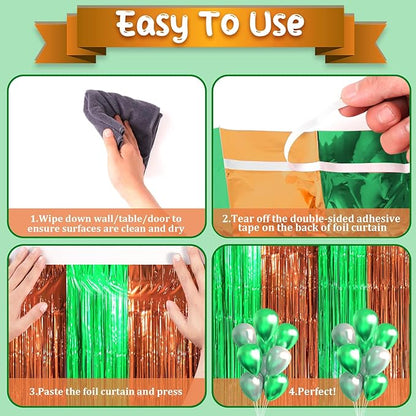2 Pack Green and Brown Foil Fringe Backdrop Curtains, Tinsel Streamers Party Decorations, Fringe Backdrop, Door Shimmer for Super Bowl or Birthday Party