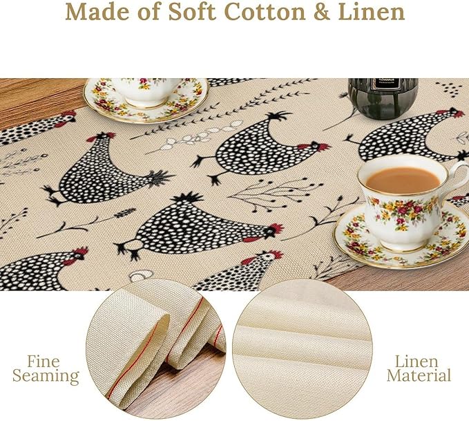 Farmhouse Rooster Table Runner Vintage Farm Funny Chicken Flower Dinner Runner for Country Farmhouse Home Kitchen Dinner Table Holiday Party Decoration 13x108in