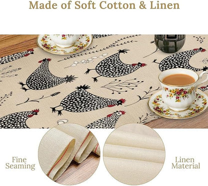 Farmhouse Rooster Table Runner Vintage Farm Funny Chicken Flower Dinner Runner for Country Farmhouse Home Kitchen Dinner Table Holiday Party Decoration 13x60in