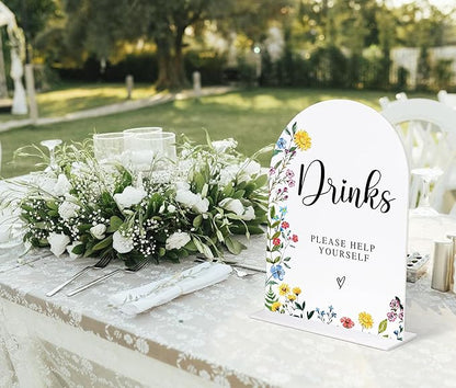 Acrylic Wedding Signs Drinks Please Help Yourself Sign, 6x8" Floral Themed Arch Acrylic Dessert Table Decor, Love Is In Bloom & Baby In Bloom Decorations for Baby Shower Bridal Shower Engagement